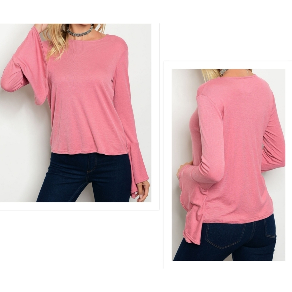5⭐ BLVD Mauve dusty rose long bell sleeve soft textured top